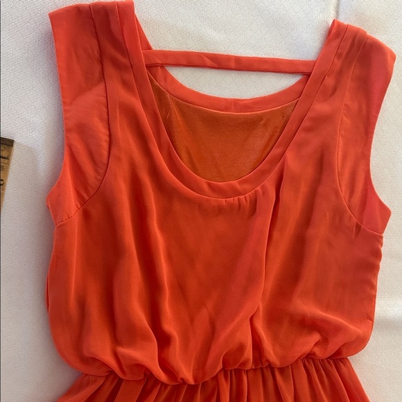 Vibrant Orange Flowy hi lo Sleeveless Dress - Picture 5 of 9